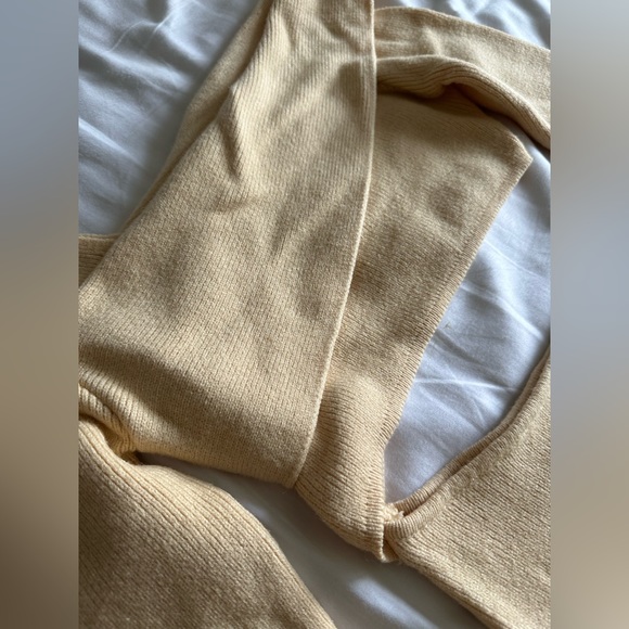 Showpo Sand Yellow Knit Off-The-Shoulder Cut-out Midi Dress - Picture 2 of 5